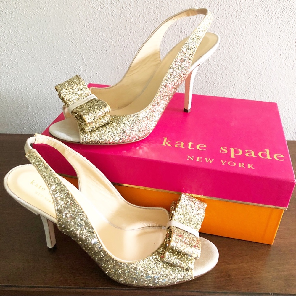 Kate Spade Platinum Gold Glitter Sling backs. 8.5